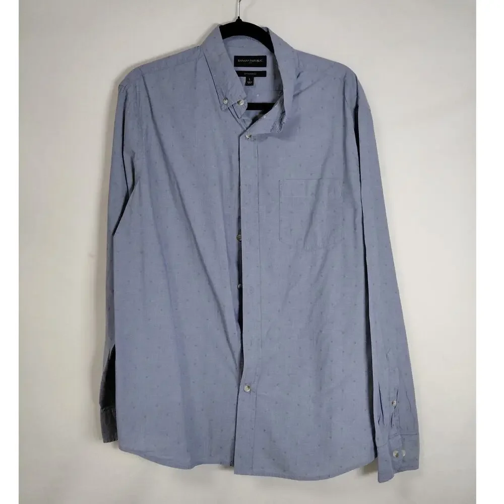 Banana Republic Untucked Blue Micro-Dot Breathable Button-Up Shirt Men Size L